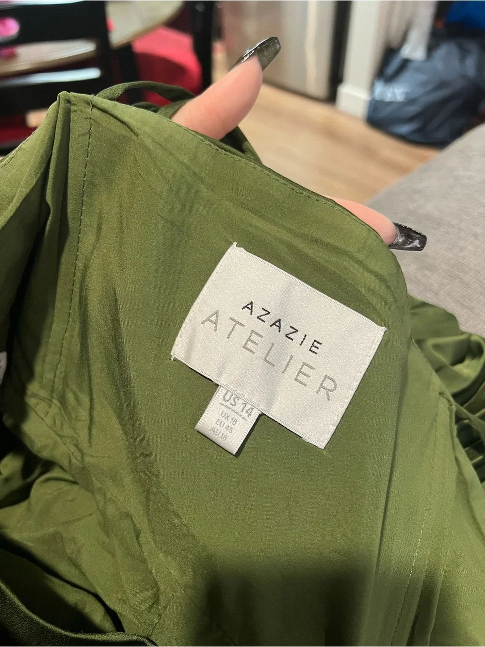 Azazie Atelier ‘Avenelle’ Corset Pleated Dress in Olive